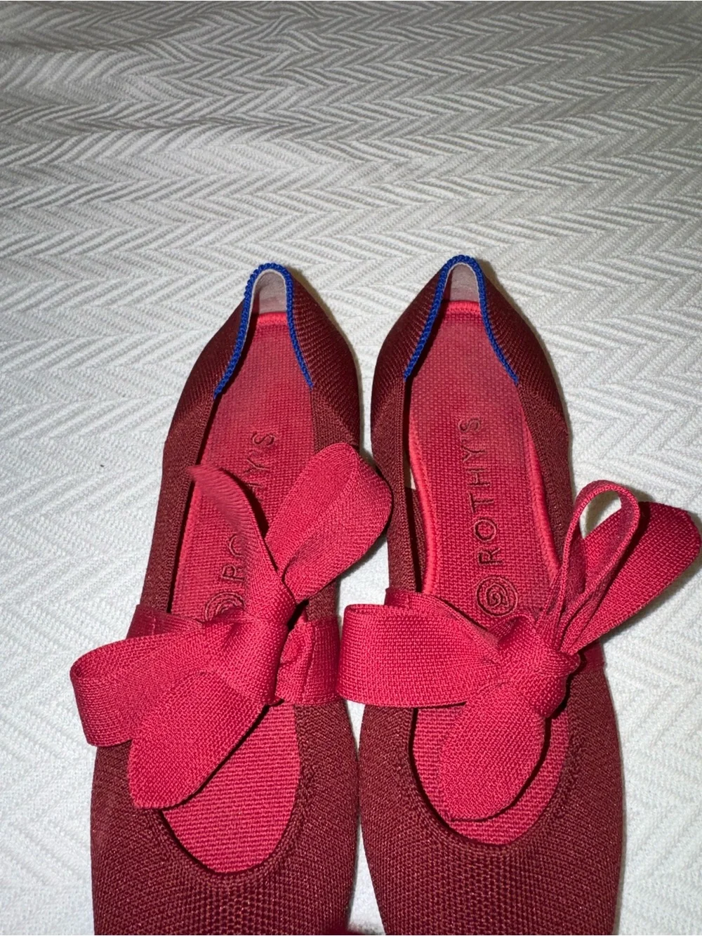 Rothy's Burgundy Pointed Bow-Detail Flats
